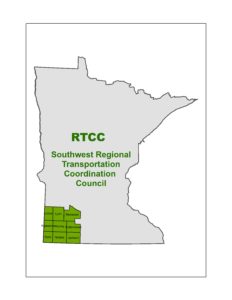 An image of the state of Minnesota with the words Southwest Regional Coordinating Council written on it